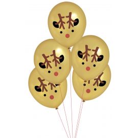 5 ballons de baudruche imprimés - mini rennes