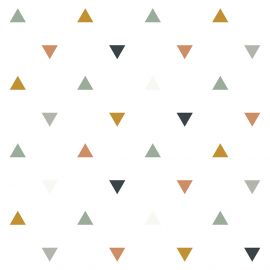 Papier peint - Motif triangles bleus, gris, beige