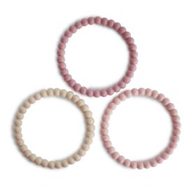 Set de 3 jouets de dentition Bracelets Linen, Peony & Pale pink