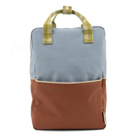 Sac à dos large - Colourblocking - Blueberry + willow brown + pear green