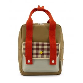 Sac à dos small - Gingham - Pool green + apple red + leaf green