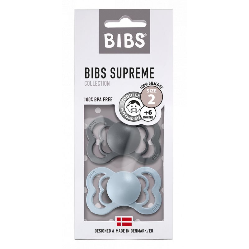 Lot de 2 sucettes-tétines BIBS Colour, taille 1 de 0 à 6 mois - gris  fer/bleu layette