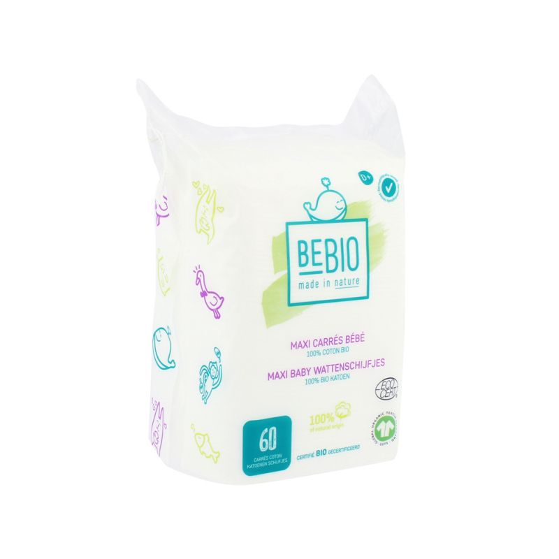 BEBIO - Maxi carrés bébé en coton bio - 60 unités - Le Petit Zèbre