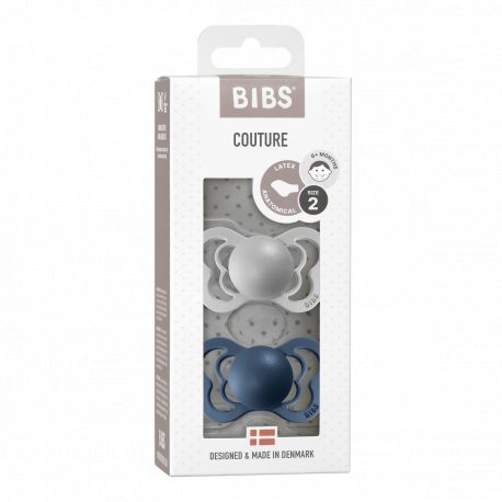 Set de 2 tÃ©tines BIBS Couture en caoutchouc naturel - Gris nuage & Bleu acier