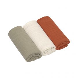 Lot de 3 langes en mousseline - olive & milky & rust - 60 x 60 cm