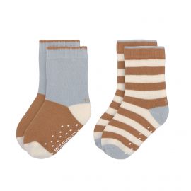 Chaussettes anti-dérapantes light blue & caramel - lot de 3 paires - GOTS