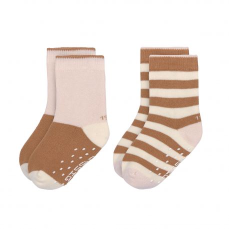 Chaussettes anti-dérapantes pink & caramel - lot de 3 paires - GOTS