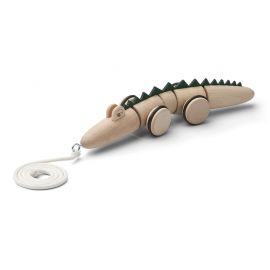 Crocodile à tirer Sidsel - Natural wood & hunter green mix