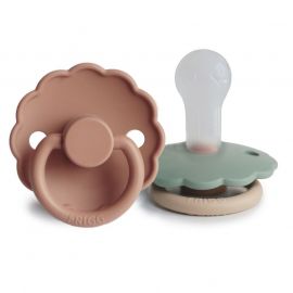 Set de 2 tétines FRIGG Daisy Bloom en silicone - Rose gold & Willow