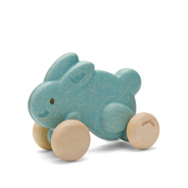 Plan Toys - Lapin en bois à roulettes - Bleu