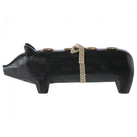 Grand cochon en bois - Noir