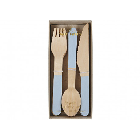 Set de couverts en bois bleu pastel
