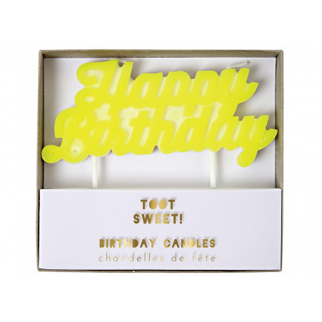 bougie Happy Birthday jaune fluo bougie Happy Birthday jaune fluo