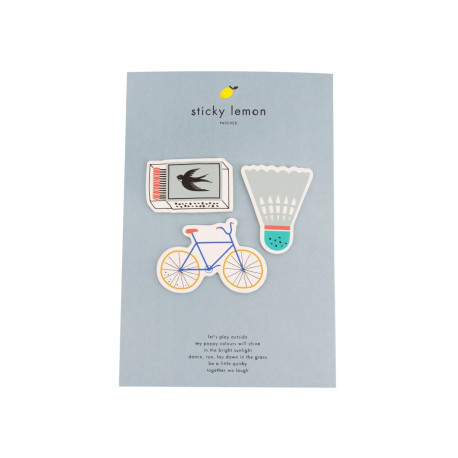 set de 3 patchs autocollants Bicycle, Shuttle, Match box set de 3 patchs autocollants Bicycle, Shuttle, Match box