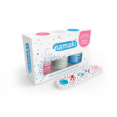 coffret 3 vernis Rose, Blanc nacré, Bleu ciel + lime