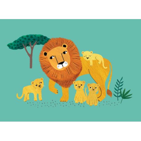 carte postale lion & petits